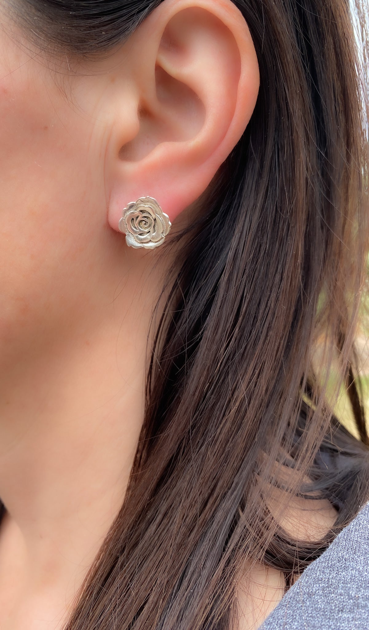 Sterling Silver Rose Blossom Stud Earrings