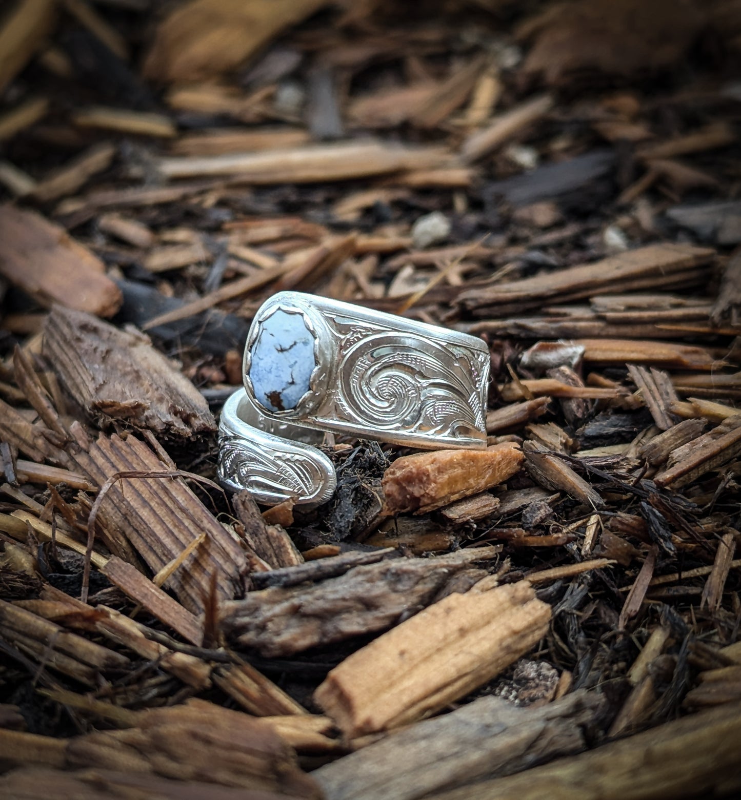 Sterling Silver Western Style Engraved Wrap Ring with Turquoise.