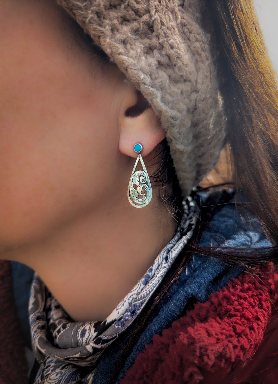 Sterling silver and Turquoise Filigree scroll earrings