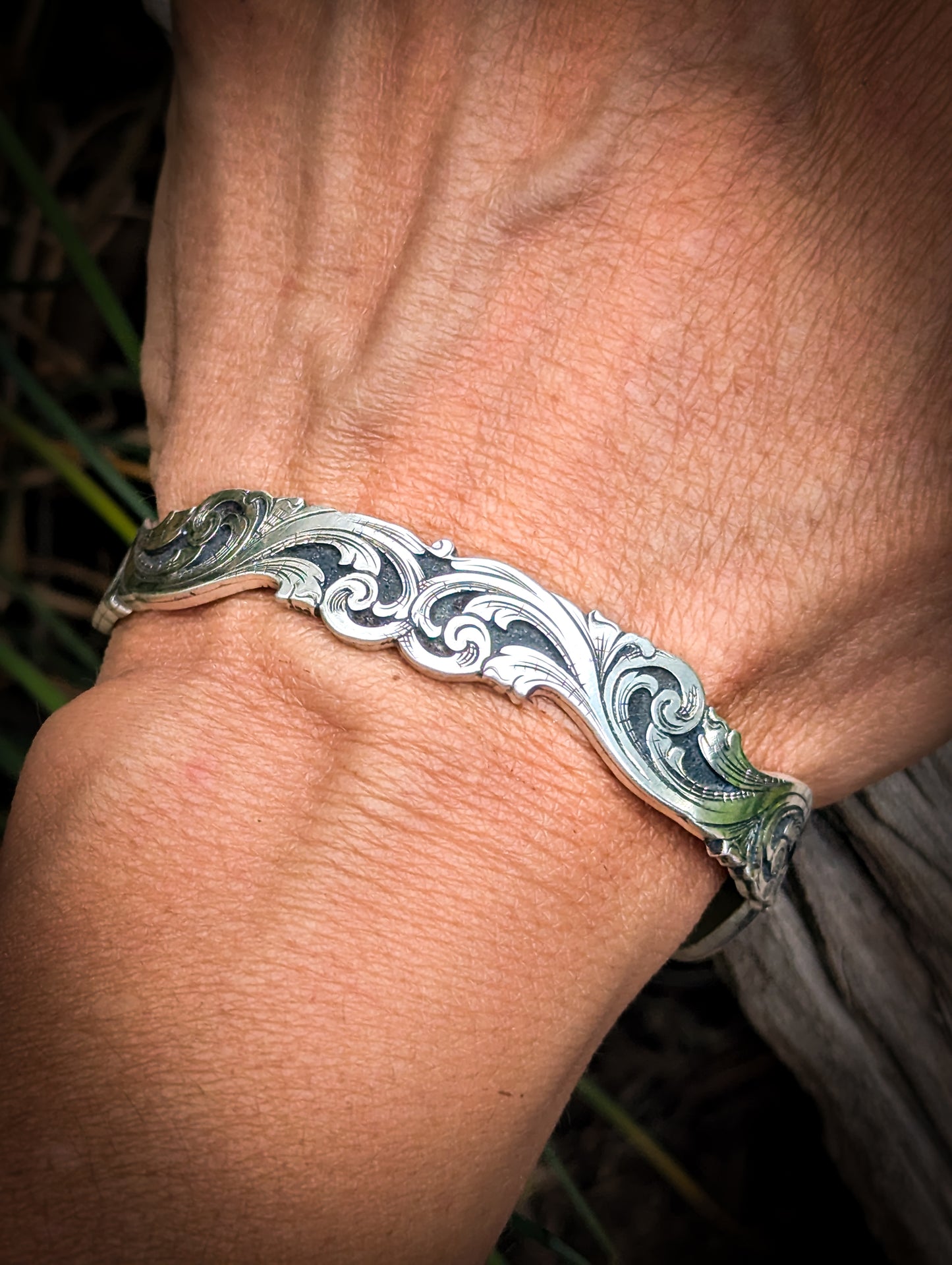 Sterling Silver Filigree overlay Scroll Bracelet