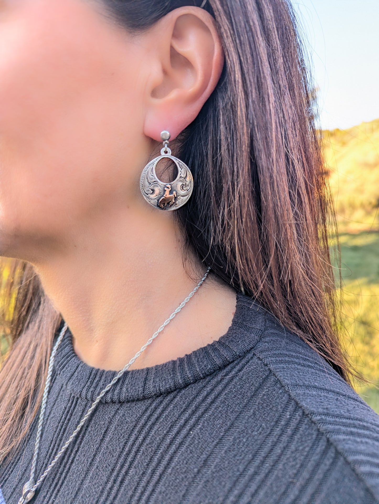 Donut Shape Earrings – Wyoming Bucking Horse & Rider