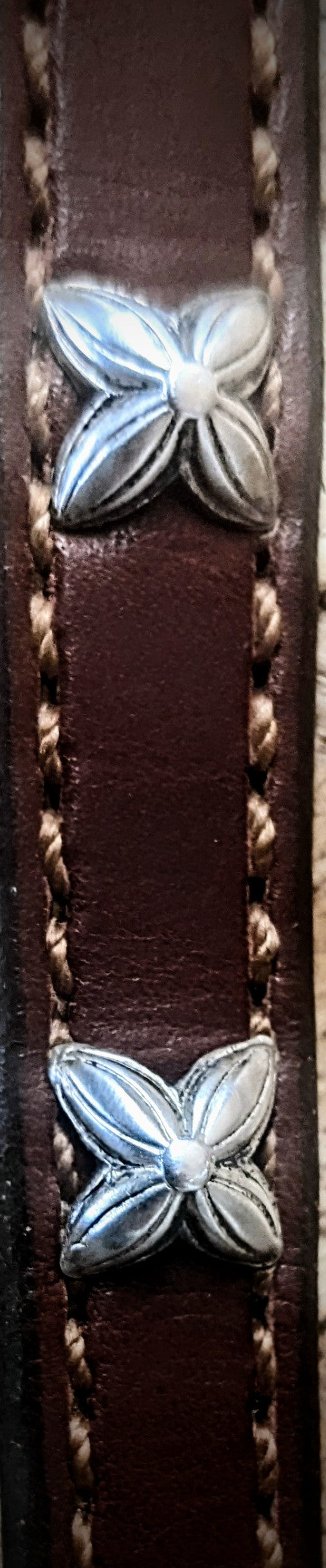 Sterling silver 4 petal small square flower conchos with chicago screw backs.