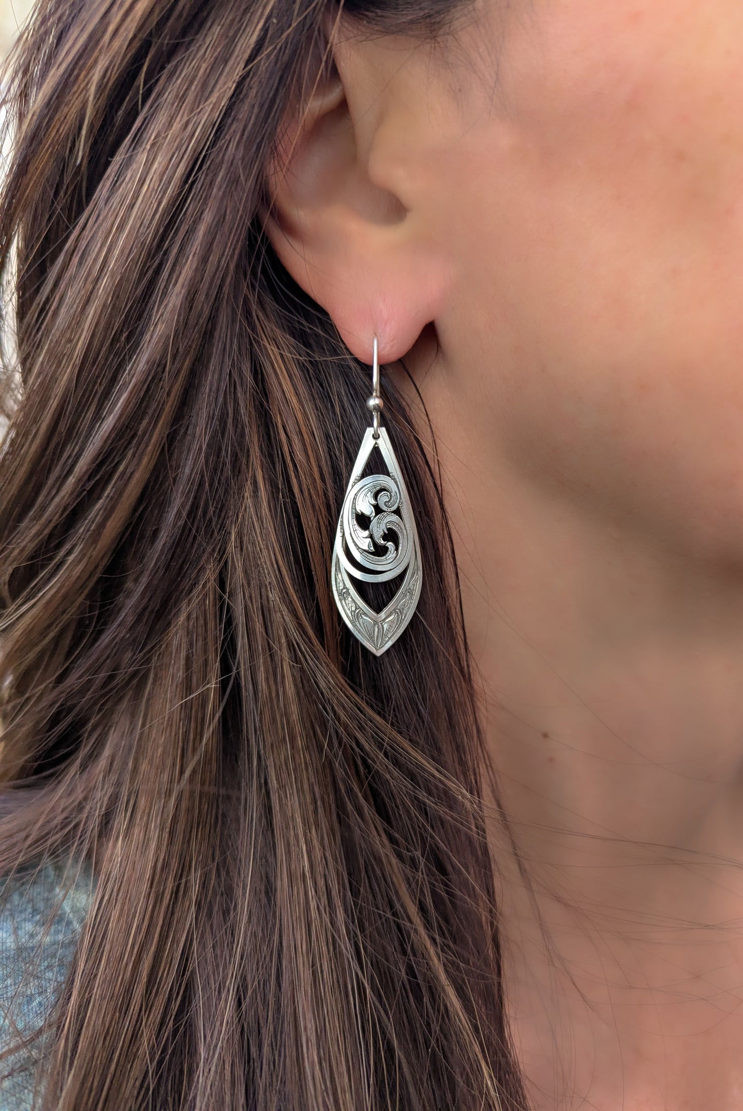 Engraved Sterling Silver Filigree Scroll Earrings