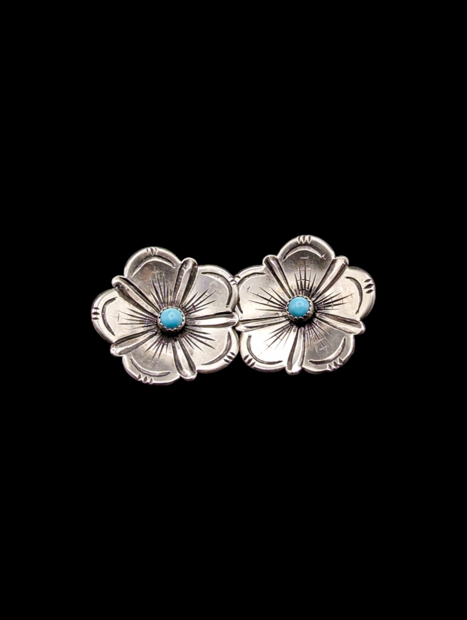 Silver Flower earrings with Kingman Turquoise centers