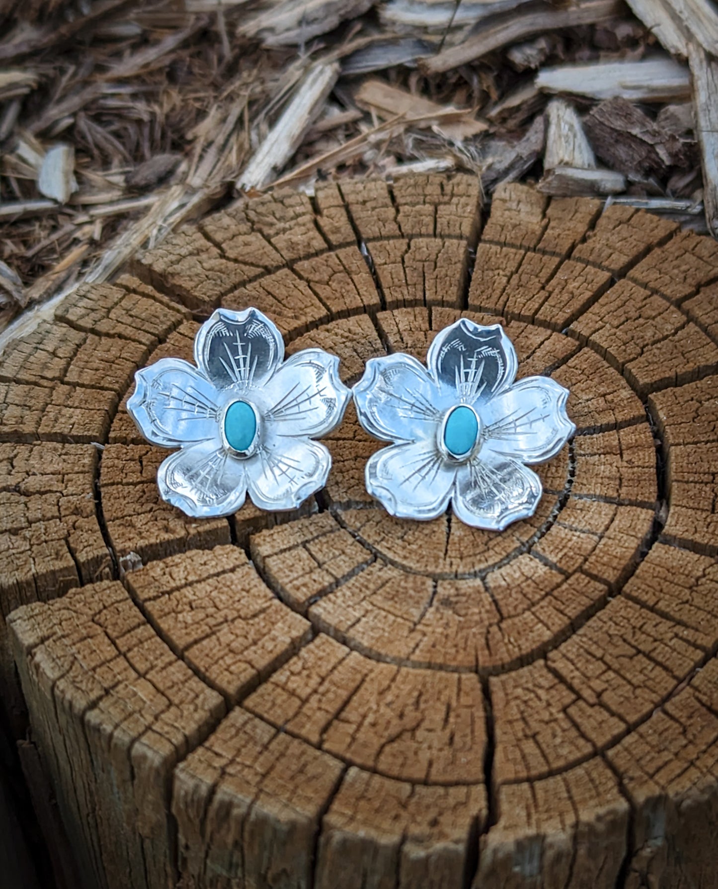 Sterling flower earrings with turquoise