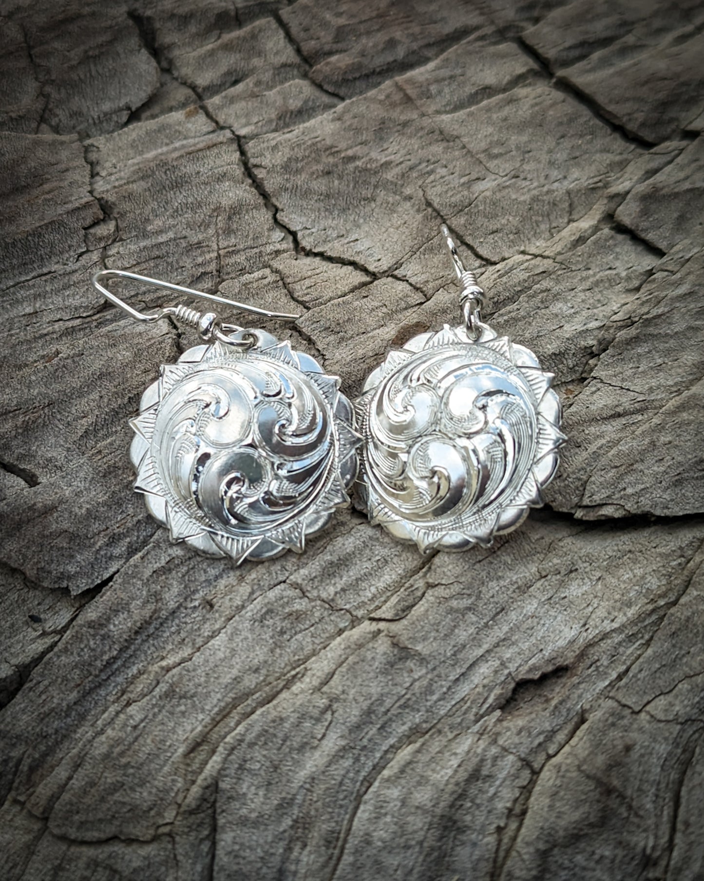 Sterling silver concho earrings