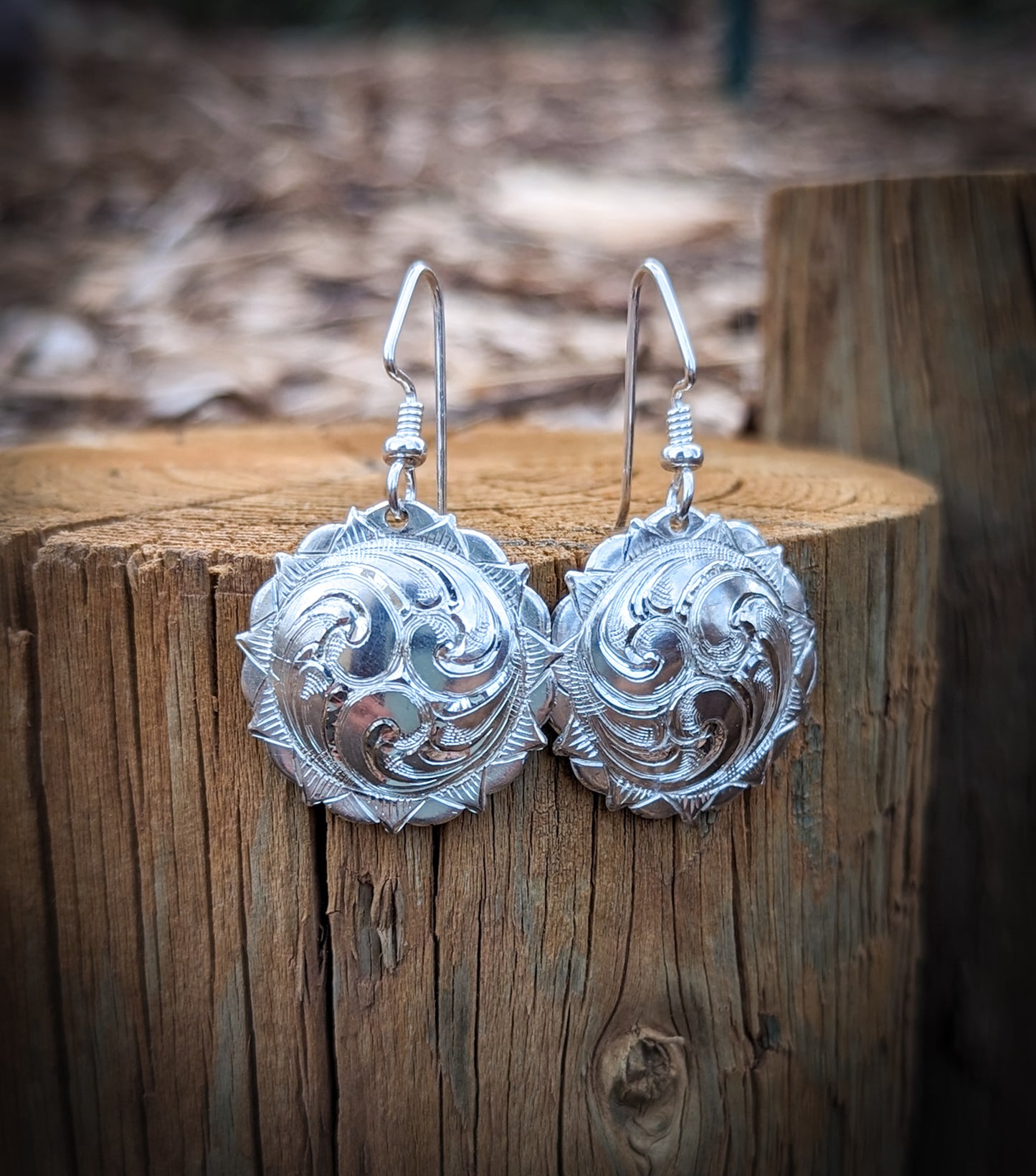 Sterling silver concho earrings