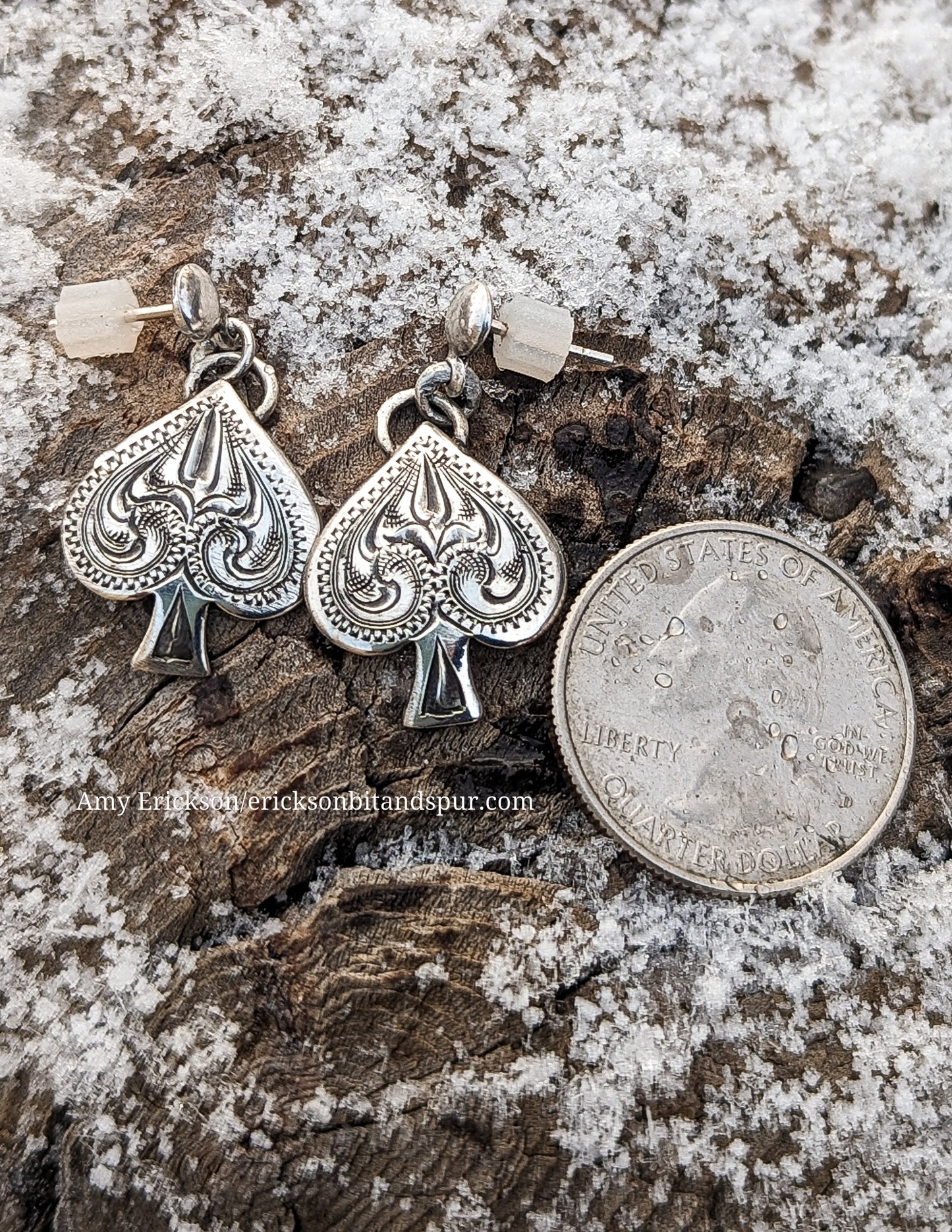 Western Style Engraved  Sterling Silver Spade Earrings for Sale.