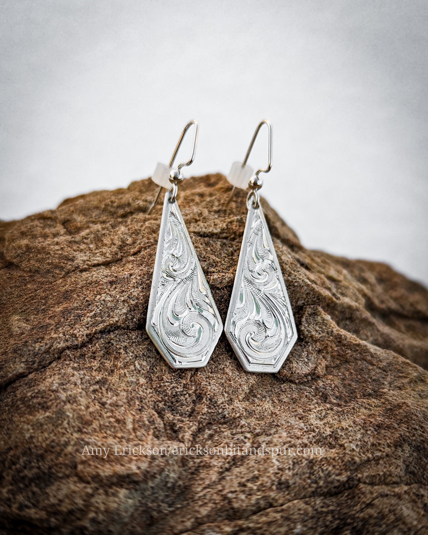 Western Style Engraved  Sterling Silver Drop Earrings for Sale.