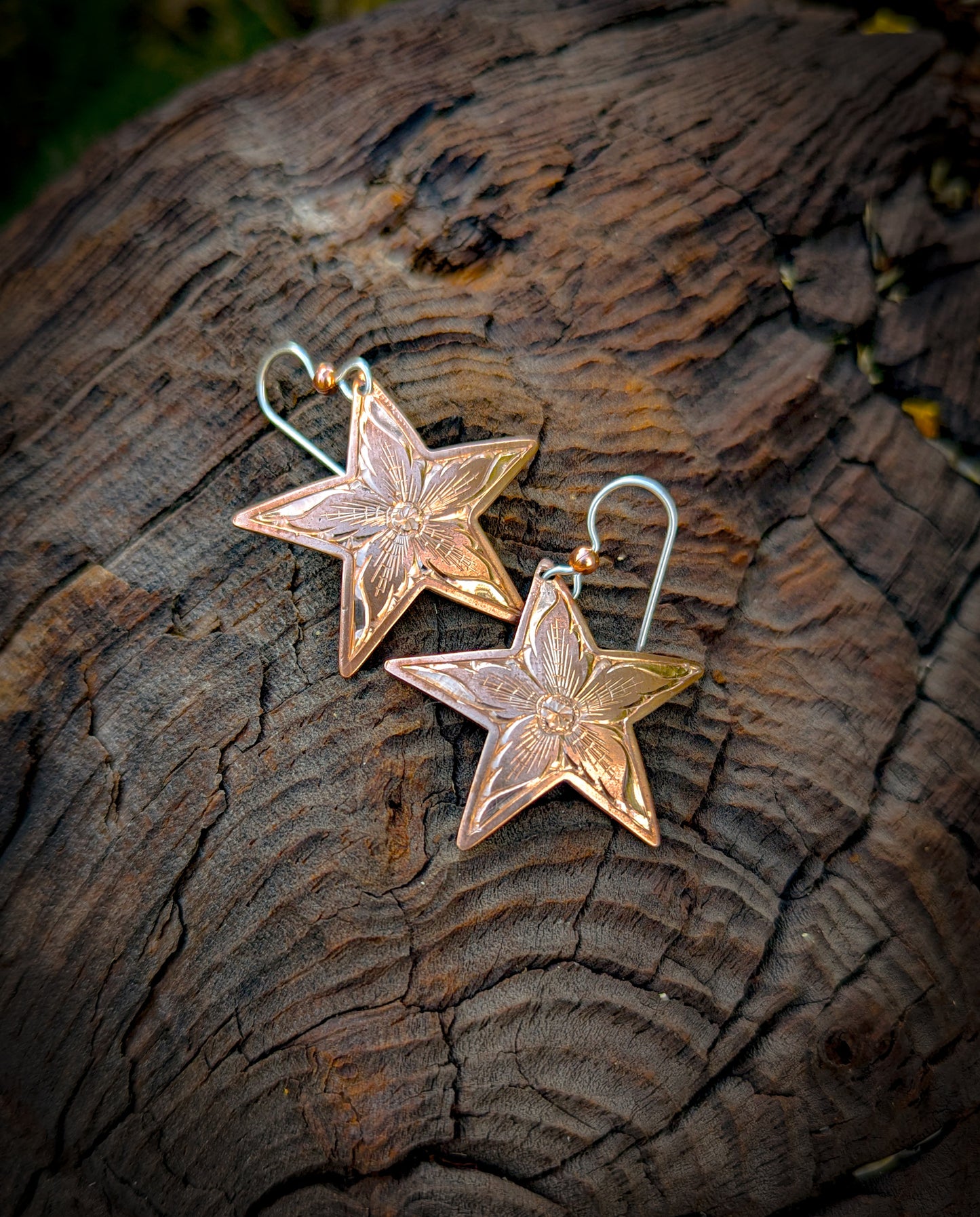 Copper star earrings