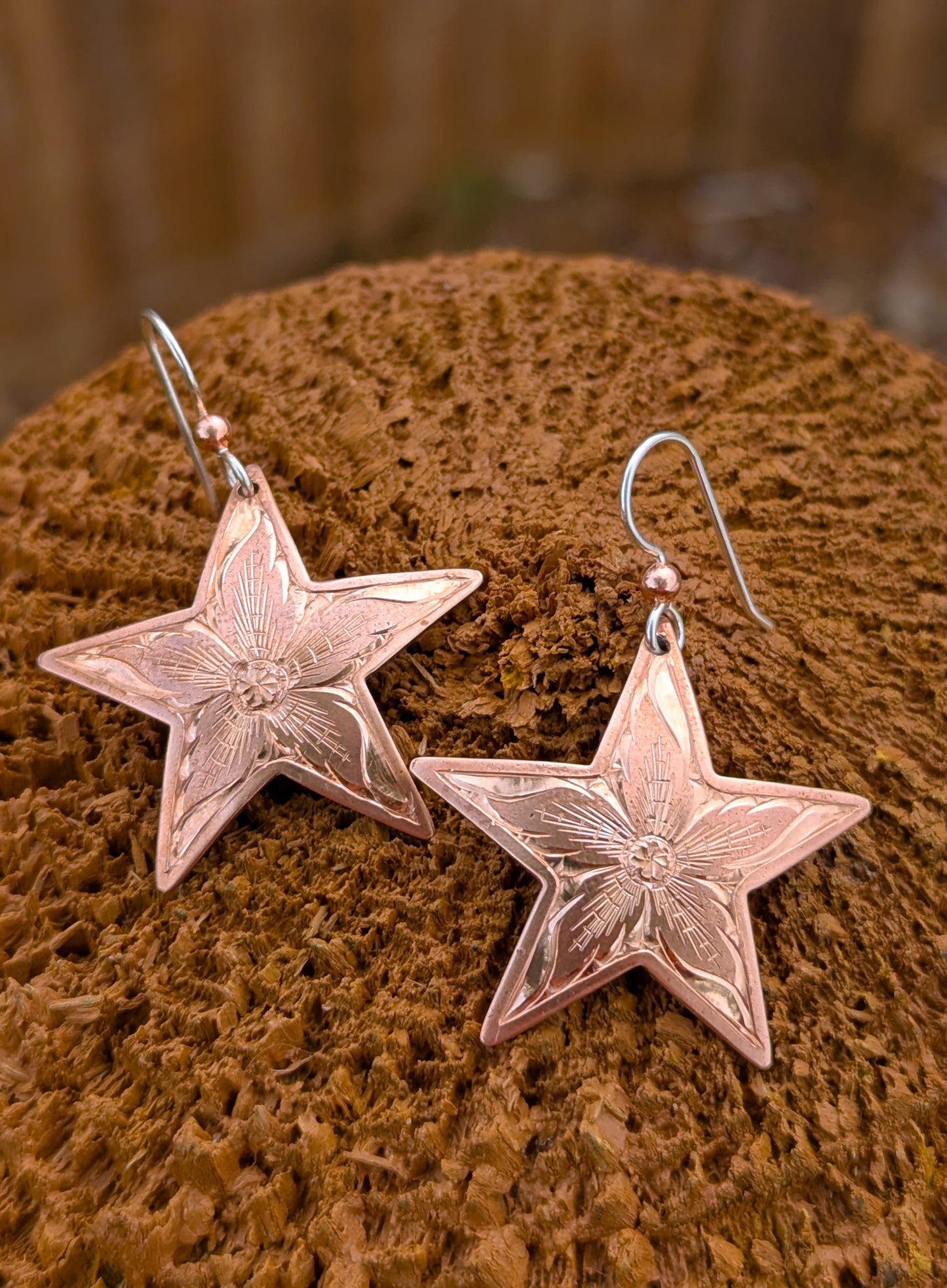 Copper star earrings