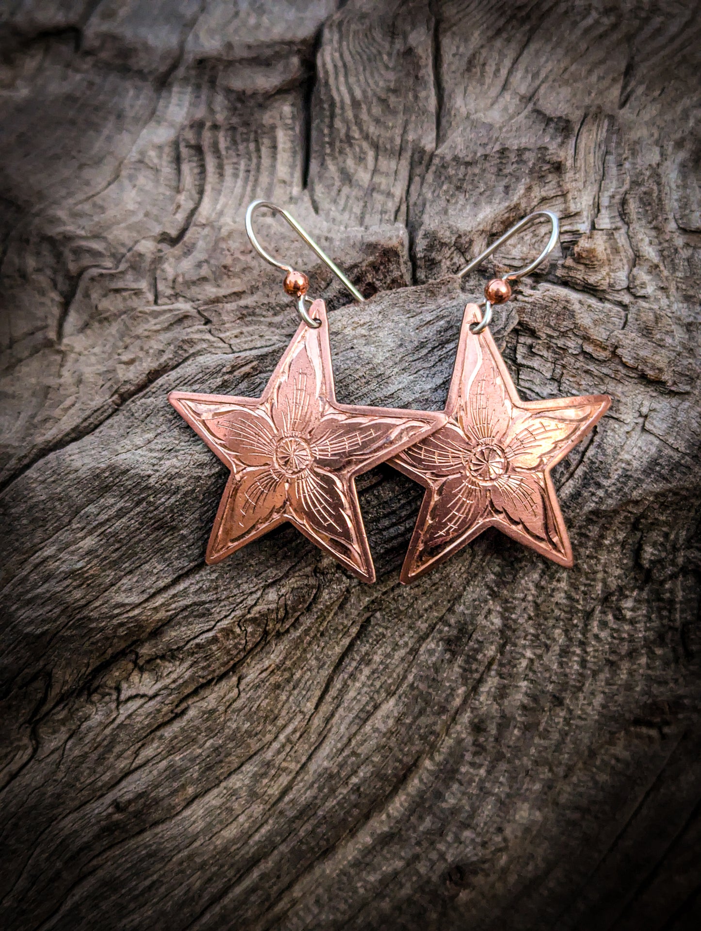 Copper star earrings