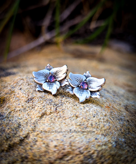 Sterling Silver Amethyst Flower Stud Earrings