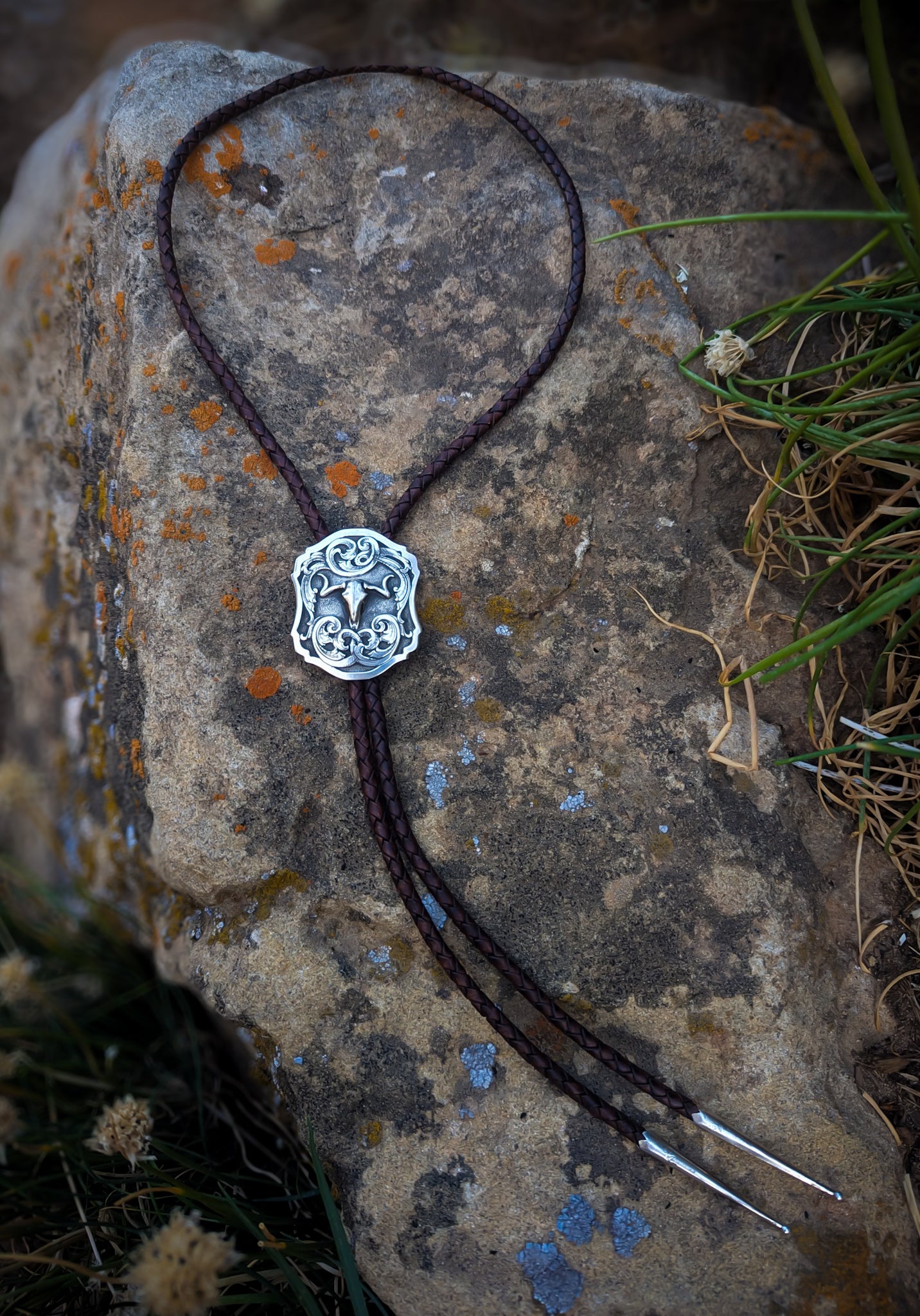 Handcrafted Engraved Sterling Silver Bolo Tie