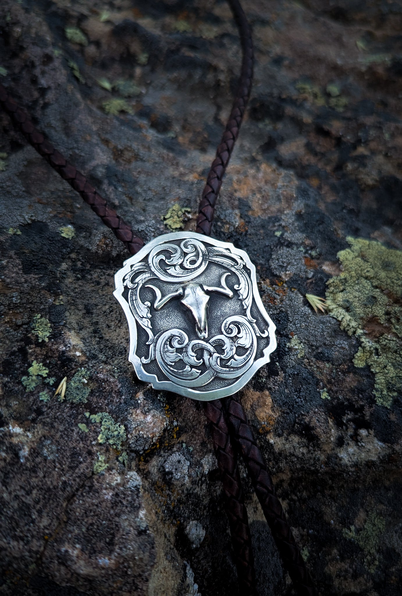 Handcrafted Engraved Sterling Silver Bolo Tie
