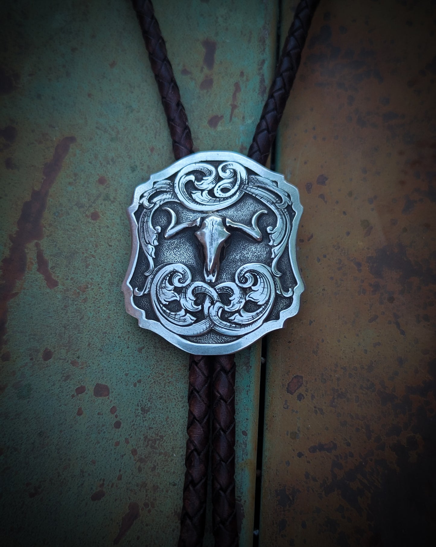 Handcrafted Engraved Sterling Silver Bolo Tie