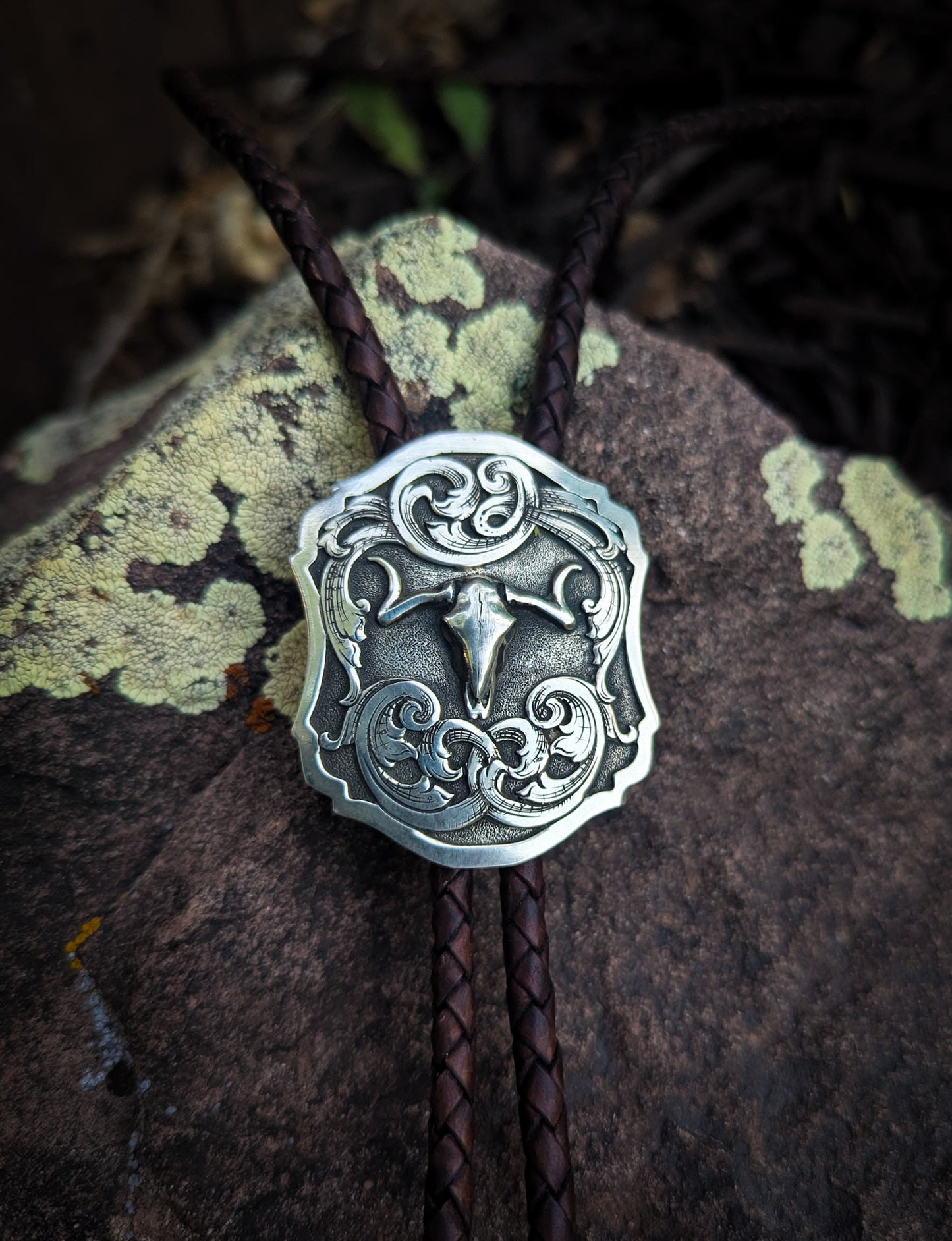 Handcrafted Engraved Sterling Silver Bolo Tie