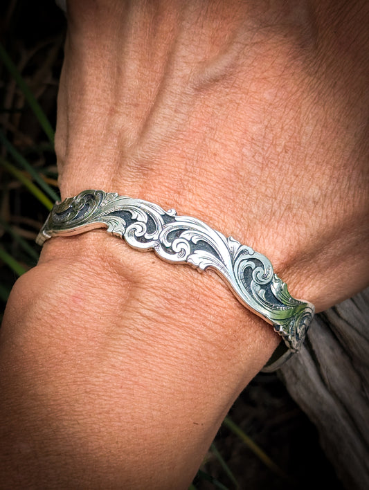 Sterling Silver Filigree overlay Scroll Bracelet