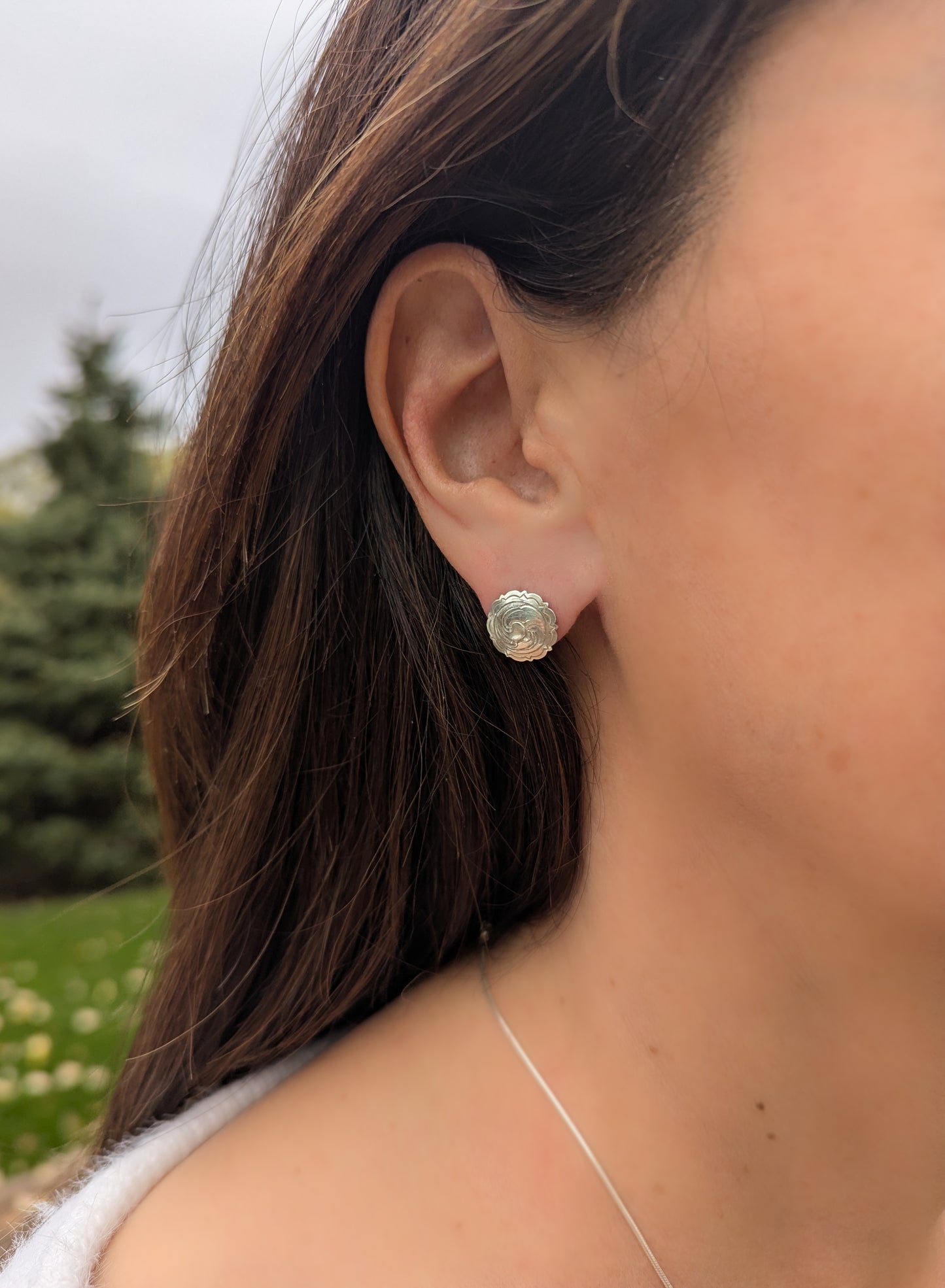 Sterling Silver Mini Concho Earrings – ½” Engraved