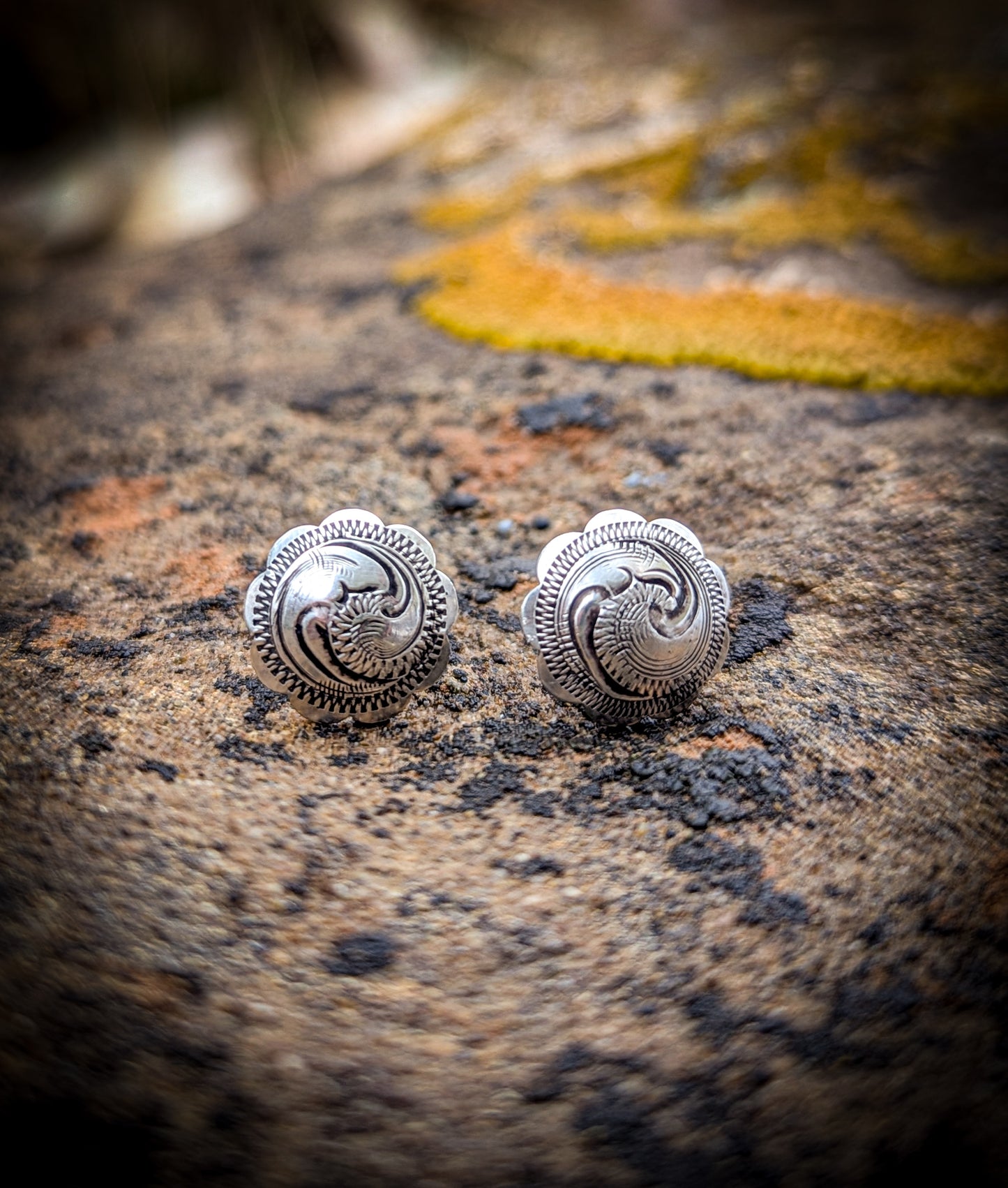 Sterling Silver antiqued scallop  Mini Concho Earrings – ½” Engraved