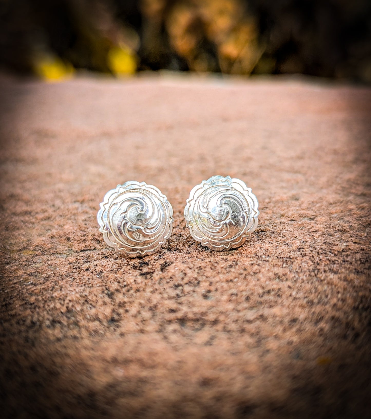 Sterling Silver Mini Concho Earrings – ½” Engraved