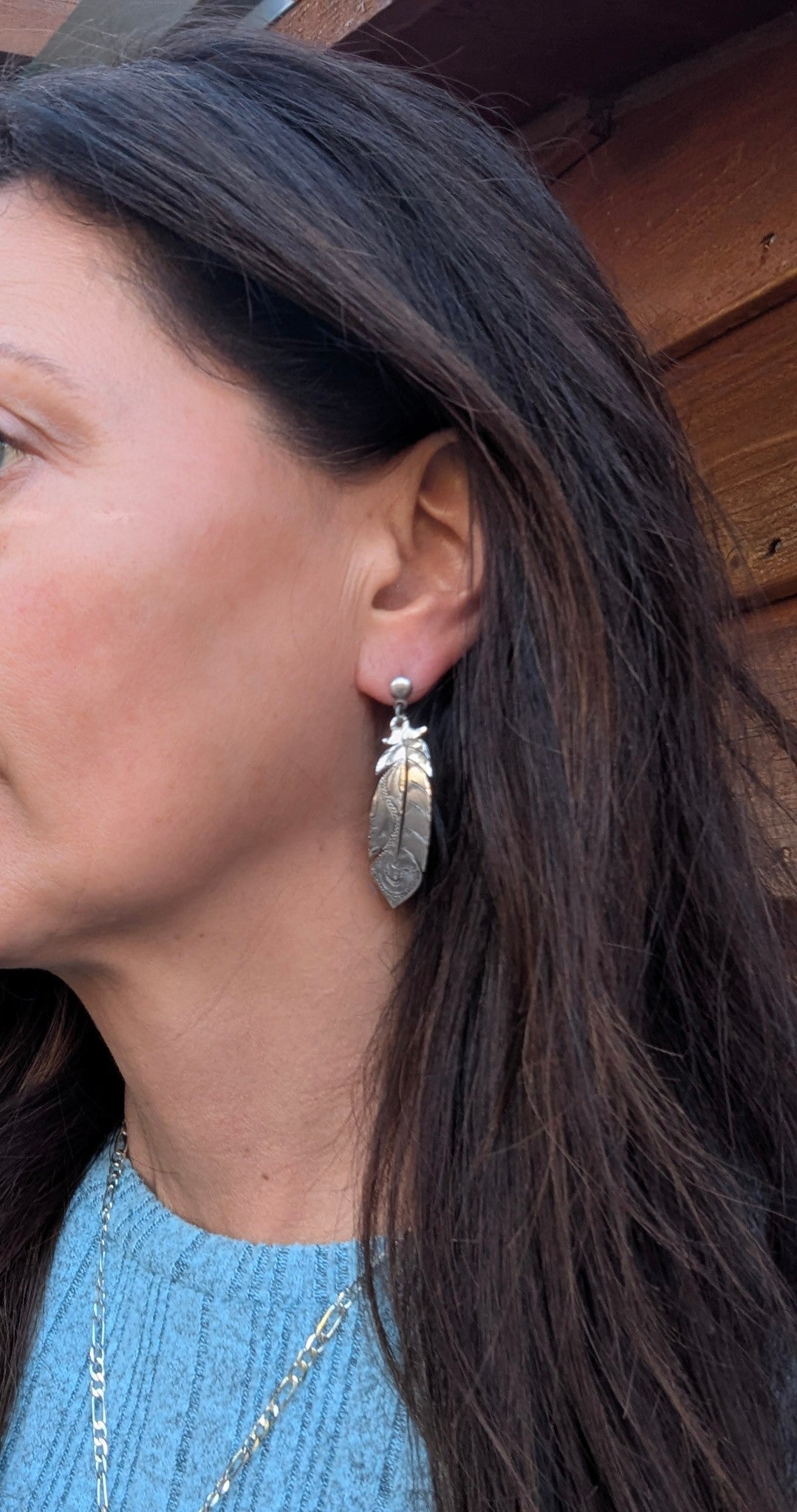 Sterling silver engraved feather earrings