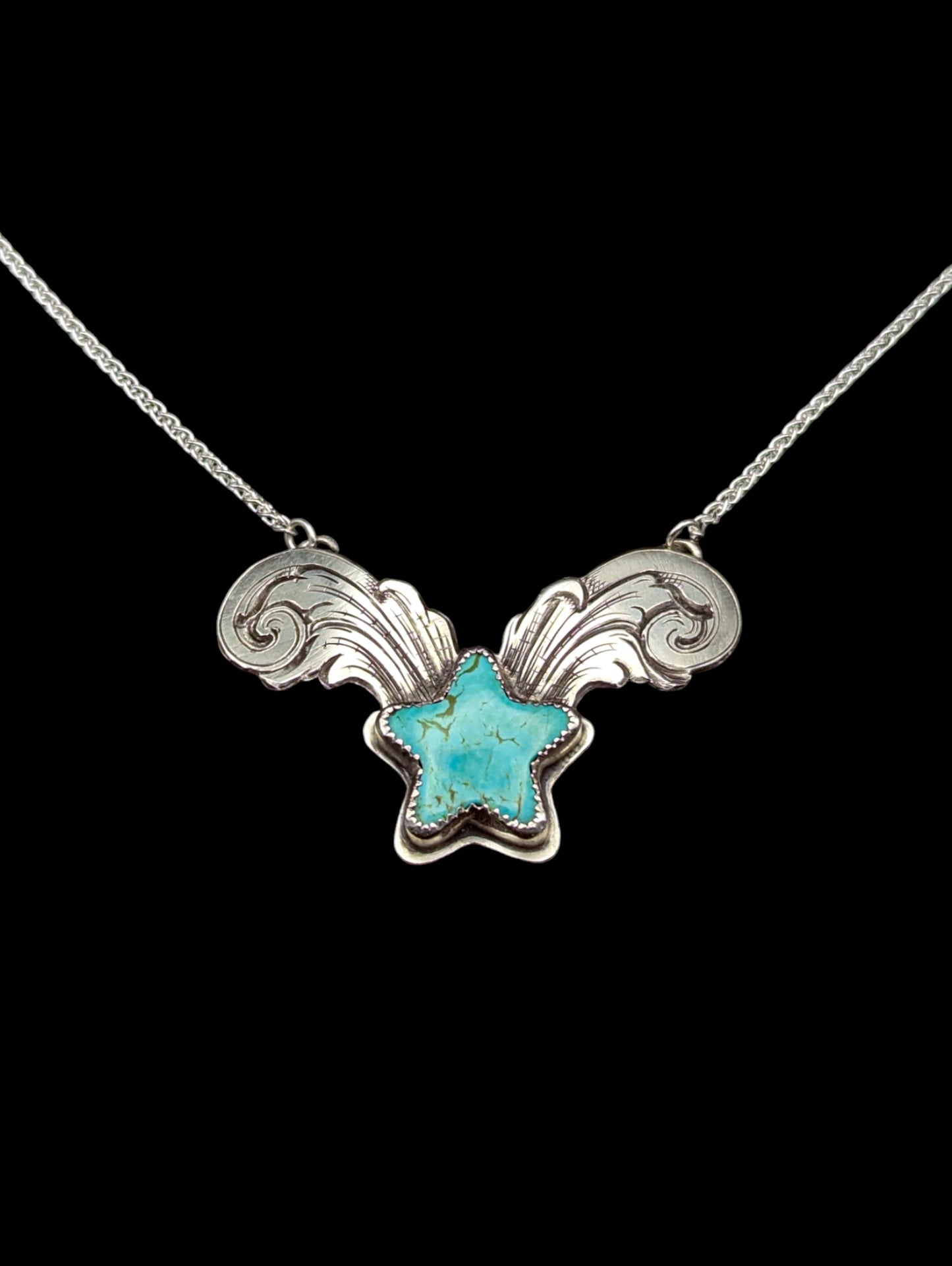 Western Style Engraved Silver and Turquoise Necklace