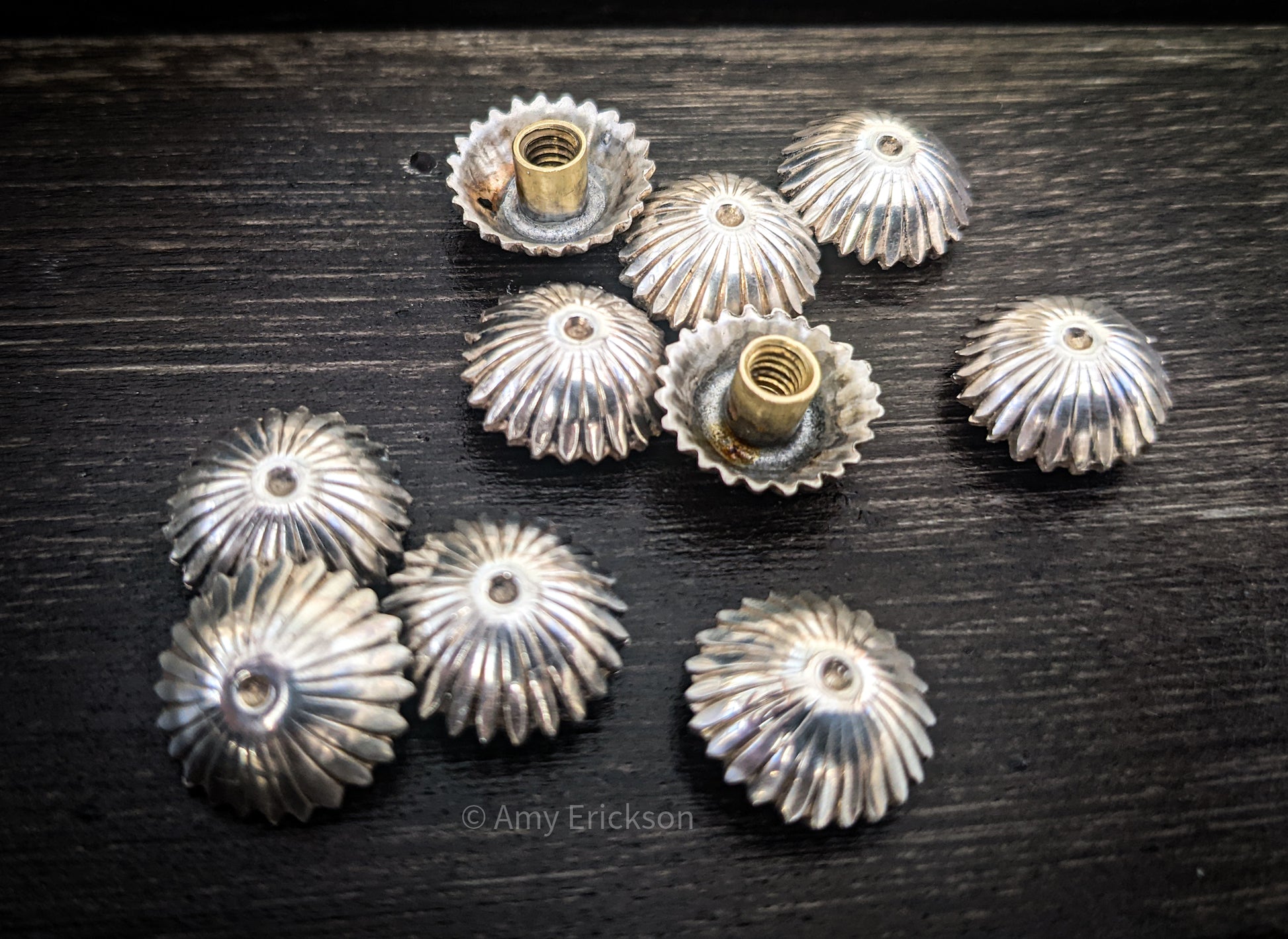 Small Sterling Silver Conchos with Chicago Screw Backs.